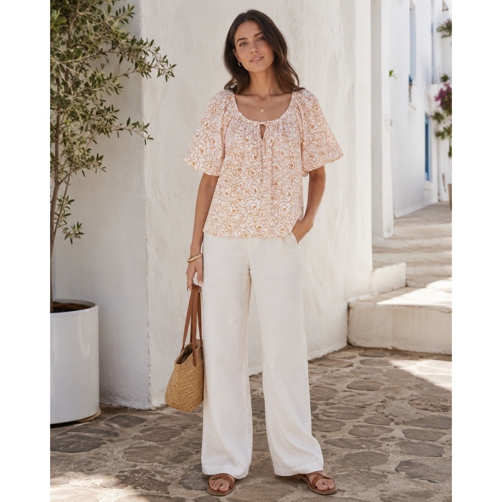 Faithfull The Brand La Riva Cotton Top‎ Floral 3/4 Sleeves Size 4 Small
